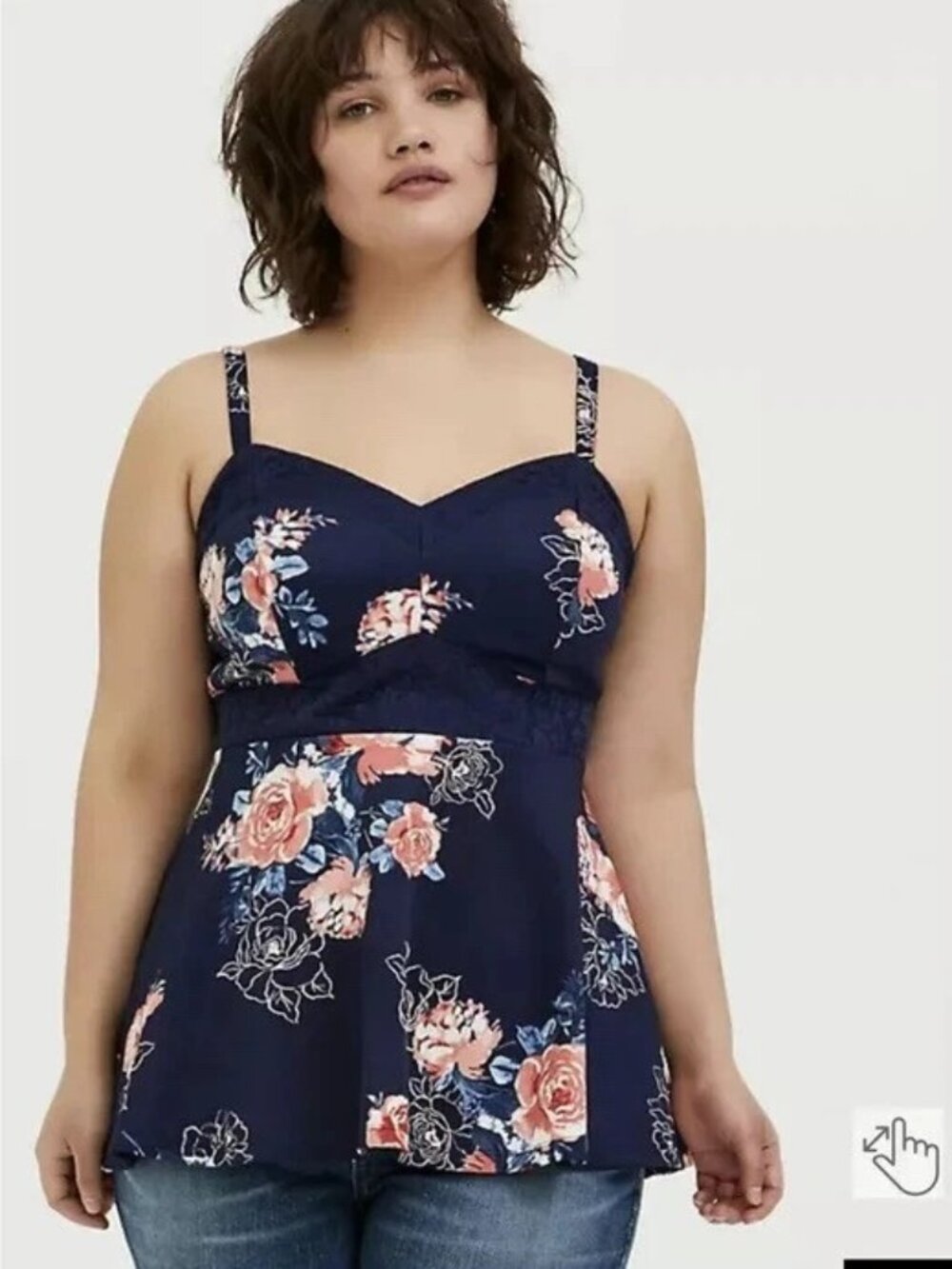 NWT - Torrid Size 3 Navy Floral Scuba Knit and Lace Peplum Top V Neck